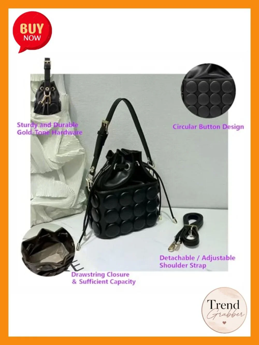 PU Leather Drawstring Bucket Crossbody Purse